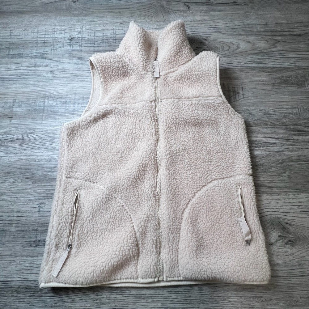 Eddie Bauer Sherpa Fleece Vest Womens Small Cream Full Zip Pockets Outdoorsy